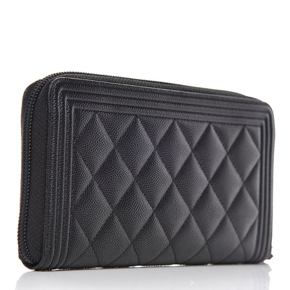 Chanel Caviar Quilted Boy Long Zip Around Wallet Black 3 of 10