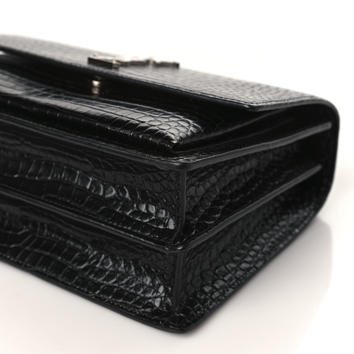 Calfskin Crocodile Embossed Medium Monogram Sunset Black