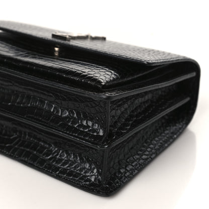 Saint Laurent Calfskin Crocodile Embossed Medium Monogram Sunset Black 9 of 9