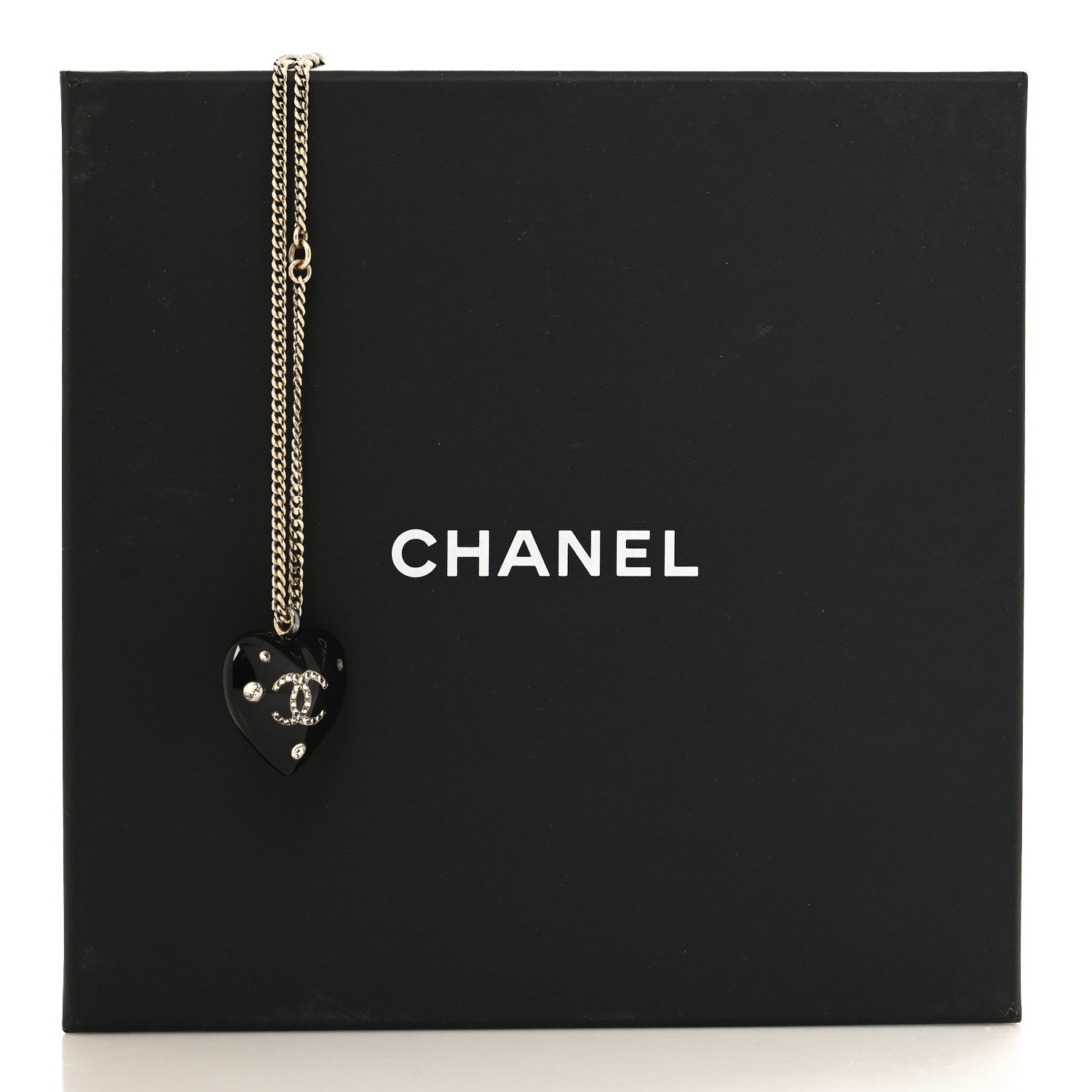 Chanel Resin Crystal CC Heart Necklace Black Gold 5 of 5