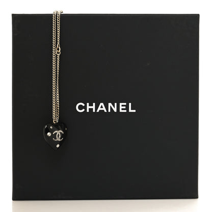 Chanel Resin Crystal CC Heart Necklace Black Gold 5 of 5
