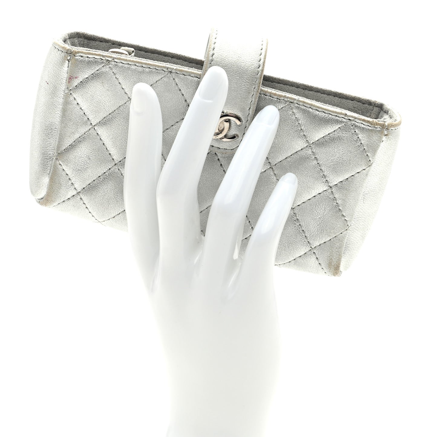 Metallic Lambskin Quilted Mini Phone Holder Clutch Silver