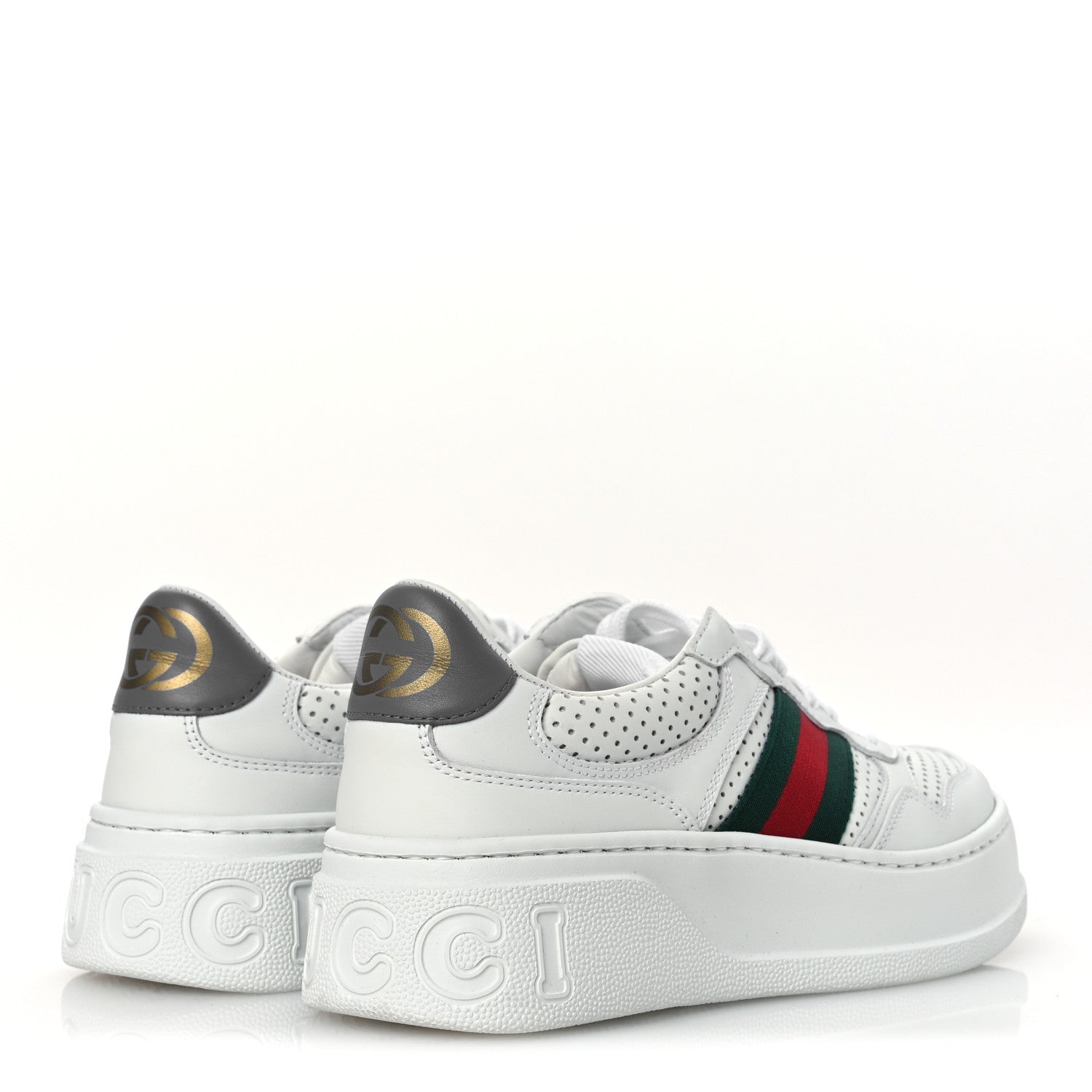 Gucci Calfskin Web Perforated Womens Platform 55mm Sneakers 36 White Bright Splash 5 of 10