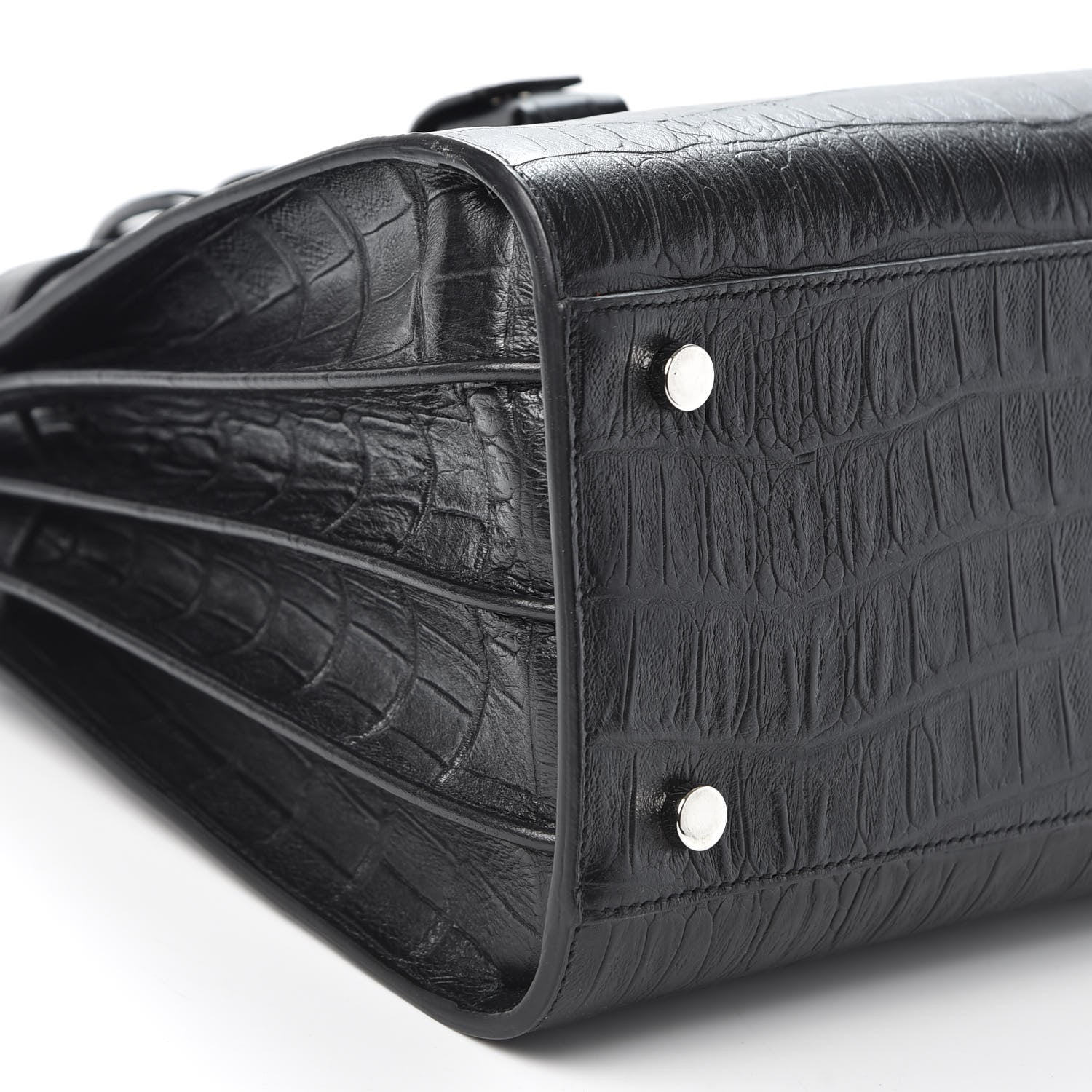 Saint Laurent Calfskin Crocodile Embossed Small Sac de Jour Black 5 of 9