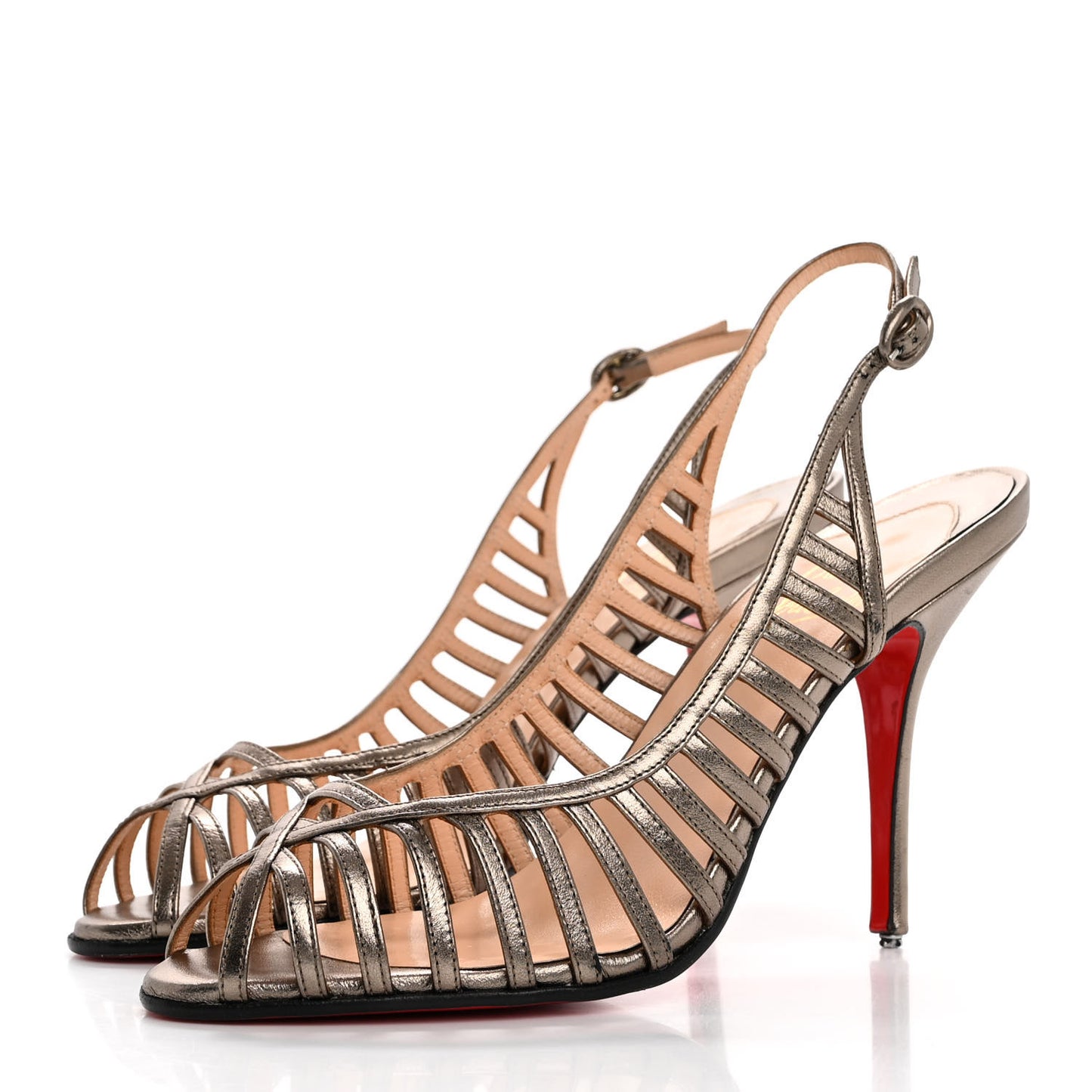 Metallic Calfskin Slingback Pumps 38 Pewter