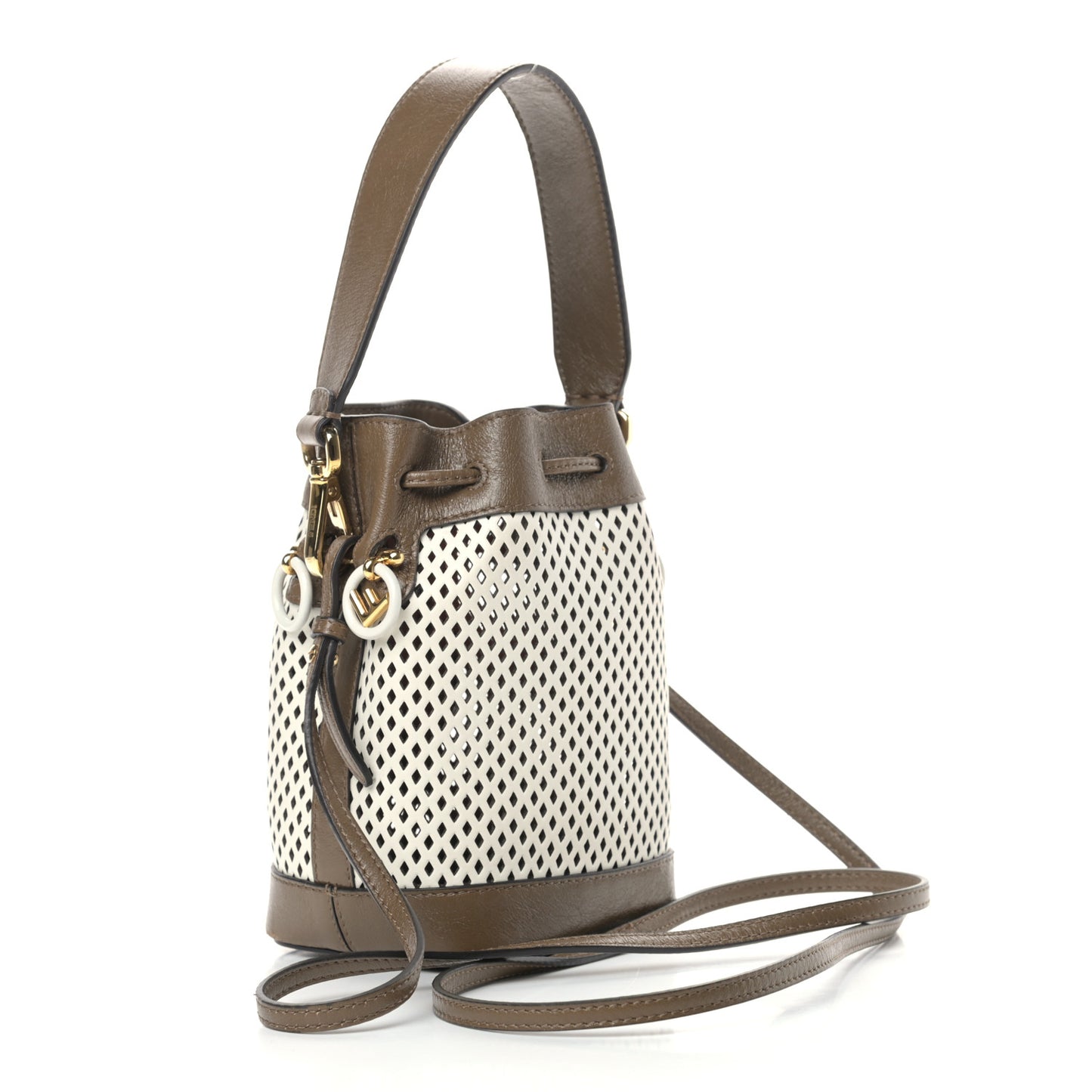 Vitello Liberty Glossy Lambskin F is Fendi Perforated Mini Mon Tresor Bucket Bag White Ice Rust Maya