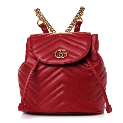 Gucci Calfskin Matelasse GG Marmont Flap Backpack Hibiscus Red 1 of 19