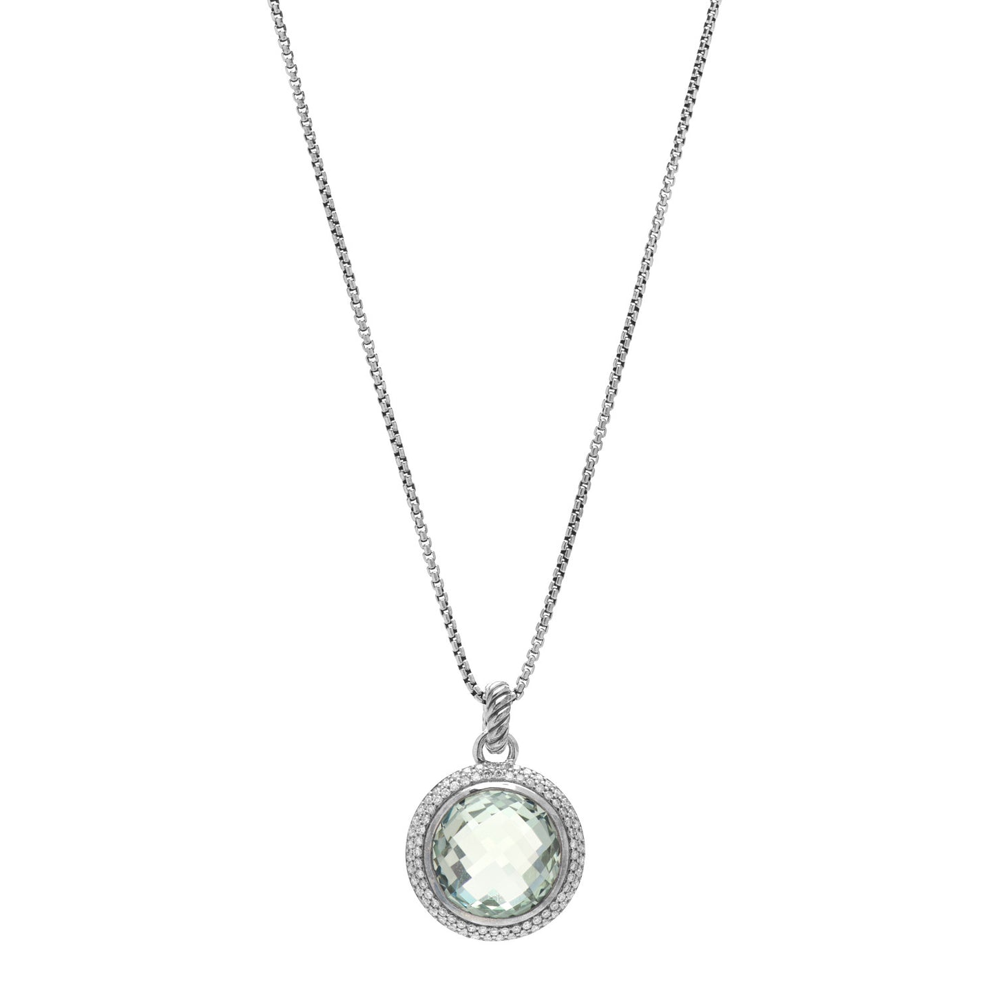 Sterling Silver Diamond Prasiolite 18mm Cerise Pendant Necklace