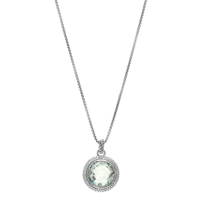 David Yurman Sterling Silver Diamond Prasiolite 18mm Cerise Pendant Necklace 1 of 4