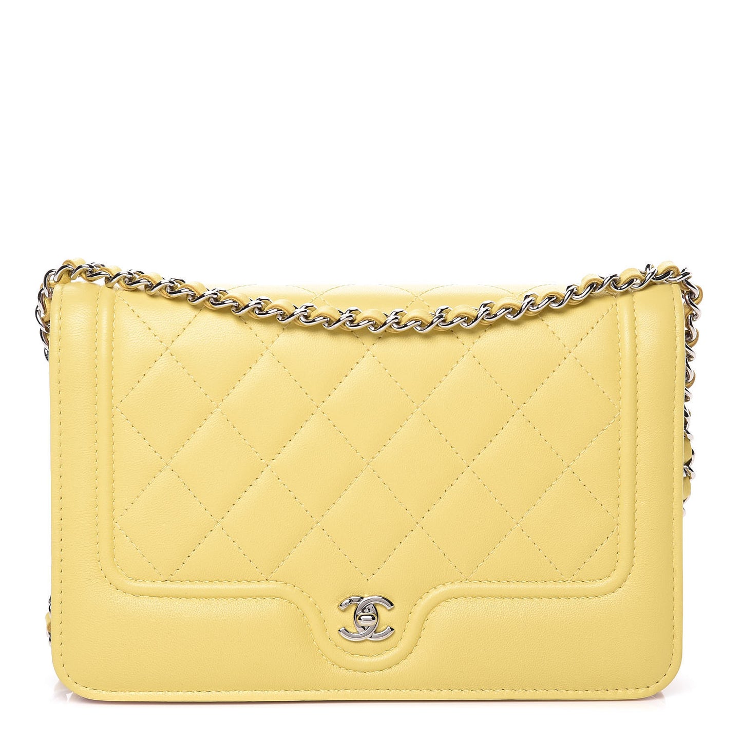 Lambskin Quilted Wallet on Chain WOC Yellow