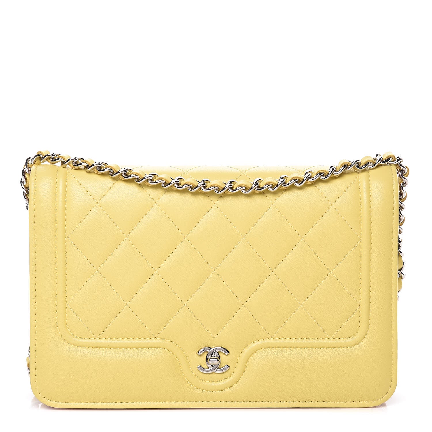 Chanel Lambskin Quilted Wallet on Chain WOC Yellow 1 of 10