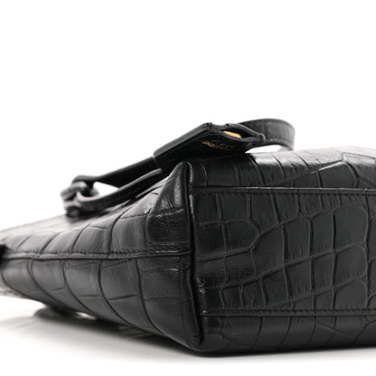 Saint Laurent Calfskin Crocodile Embossed Paris Mini Toy Shopper Tote Black 9 of 11