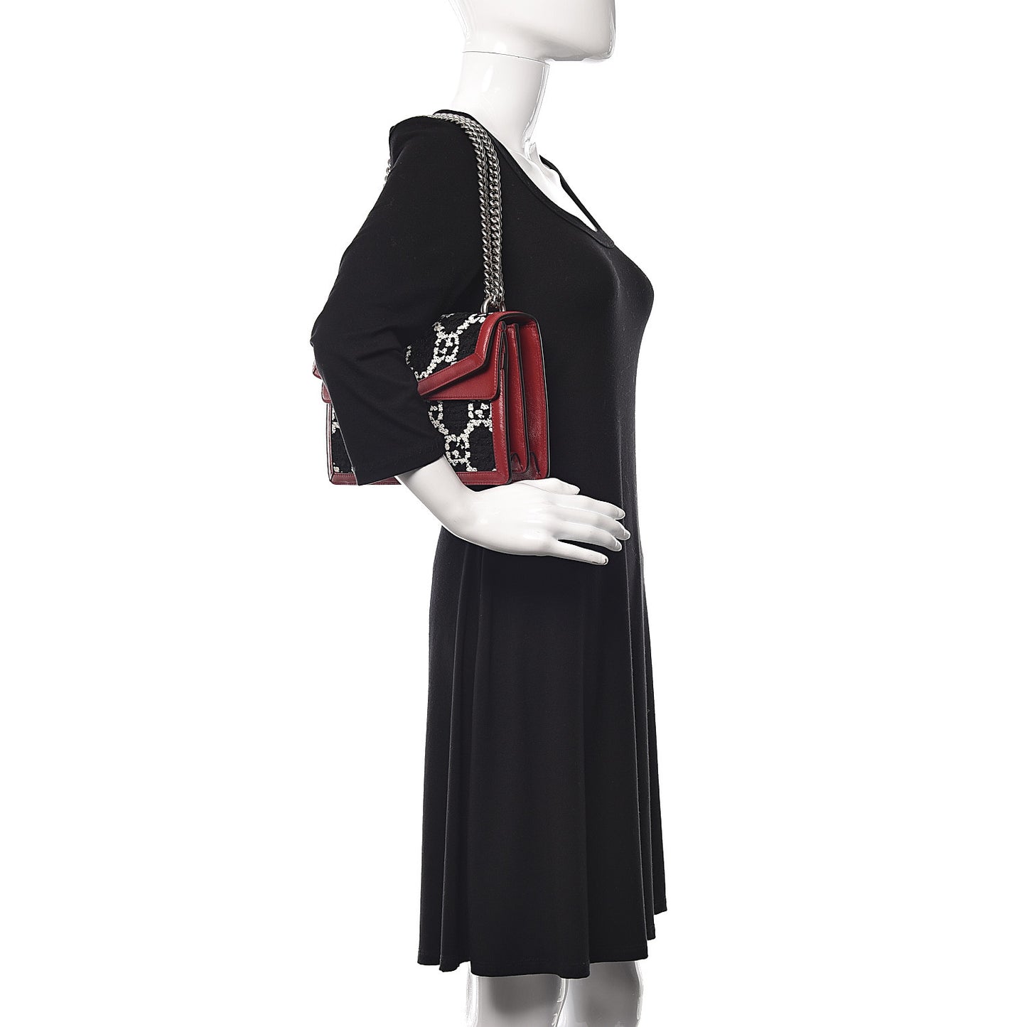 Tweed GG Monogram Small Dionysus Shoulder Bag Black White Romantic Cherry