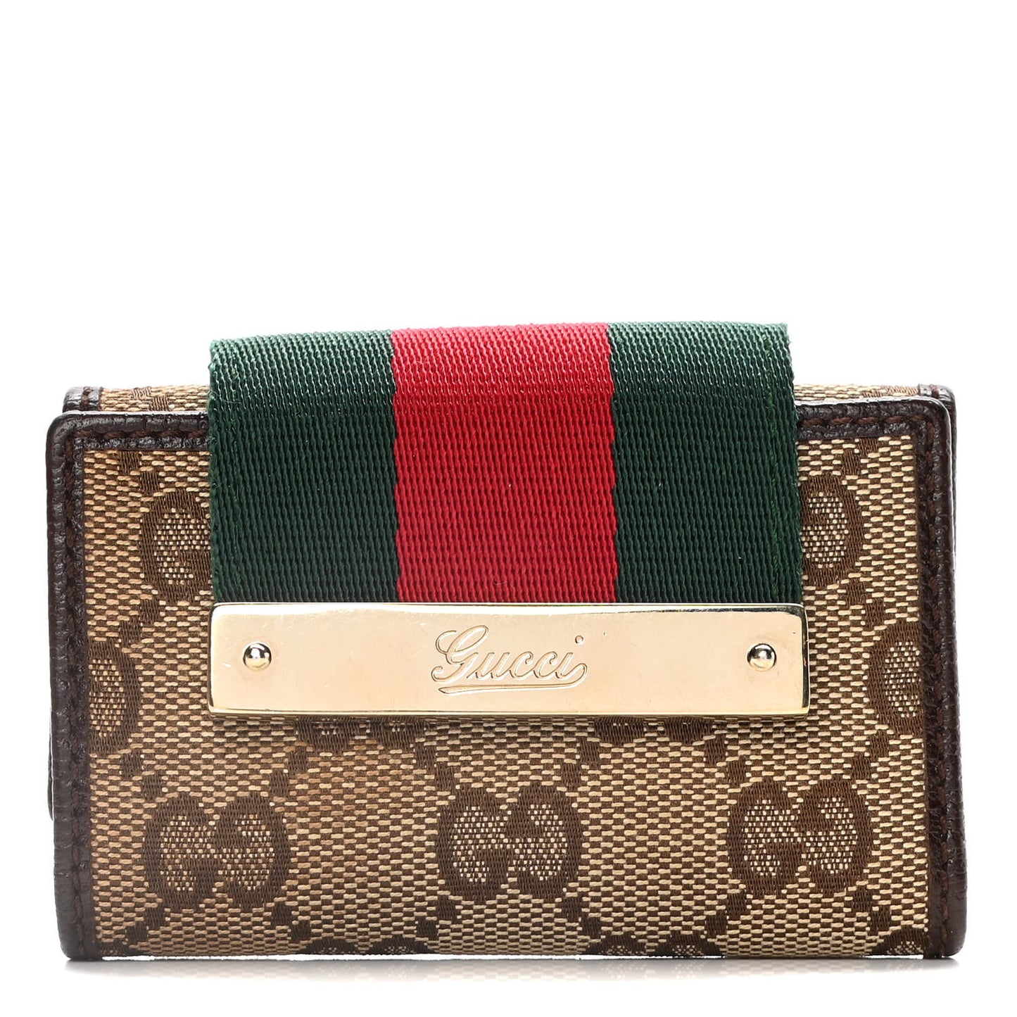 Monogram Calfskin Ladies Web 6 Key Holder Case Beige Ebony Cocoa