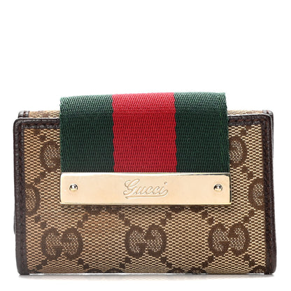 Gucci Monogram Calfskin Ladies Web 6 Key Holder Case Beige Ebony Cocoa 1 of 13