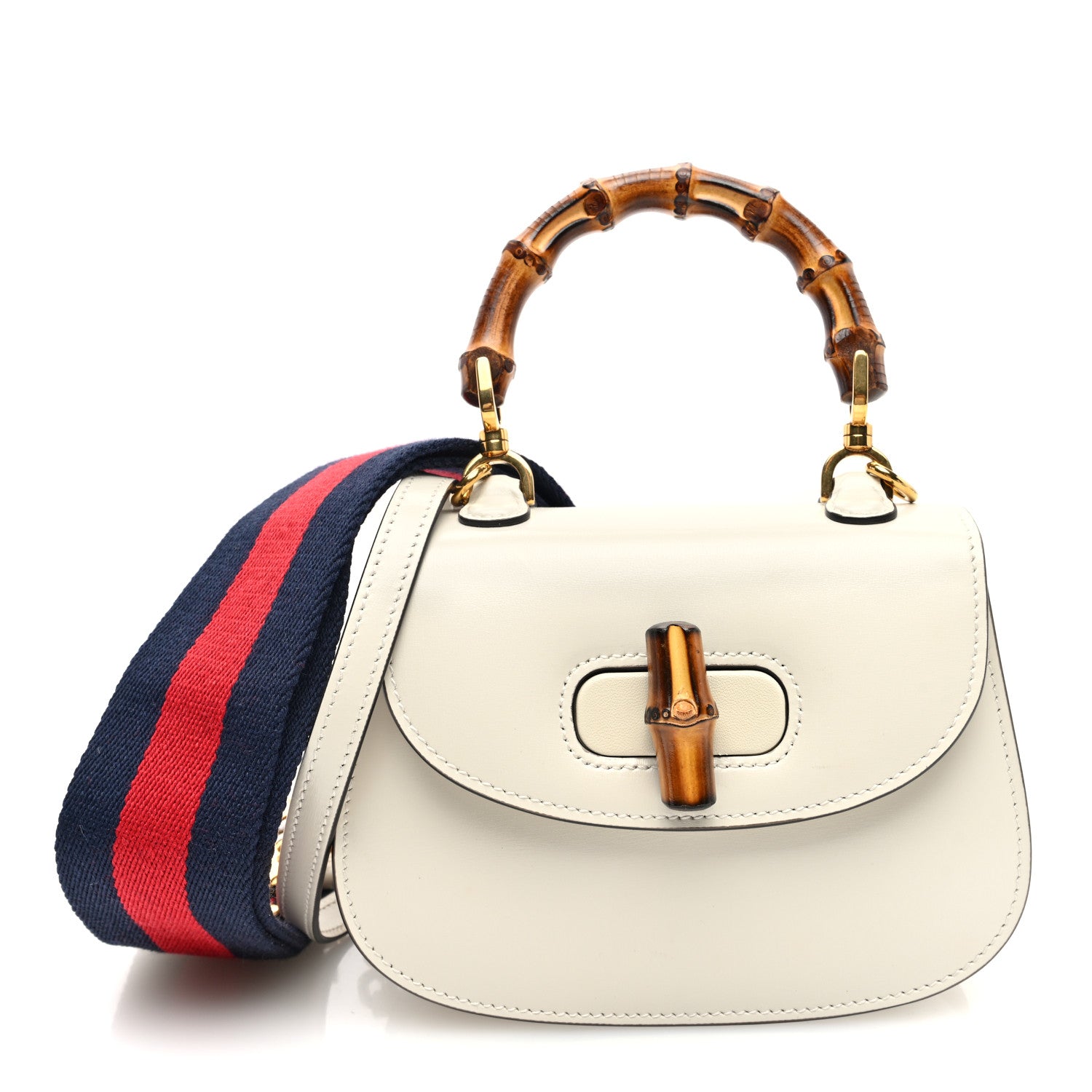 Gucci Boarded Dyana Lux Calfskin Web Mini Bamboo 1947 Top Handle Bag Mystic White 1 of 9