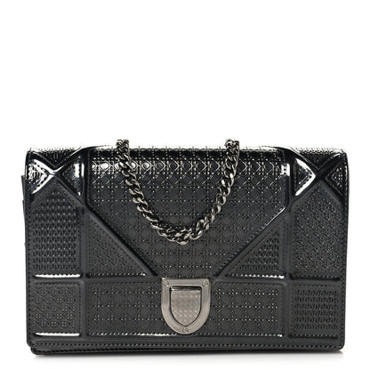 Christian Dior Metallic Patent Micro-Cannage Diorama Wallet on Chain Pouch Onyx Black 1 of 10