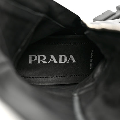 Prada Vitello Lux Nylon Logo Monolith Pouch Pocket 55mm Tall Combat Boots 38 Black 7 of 7
