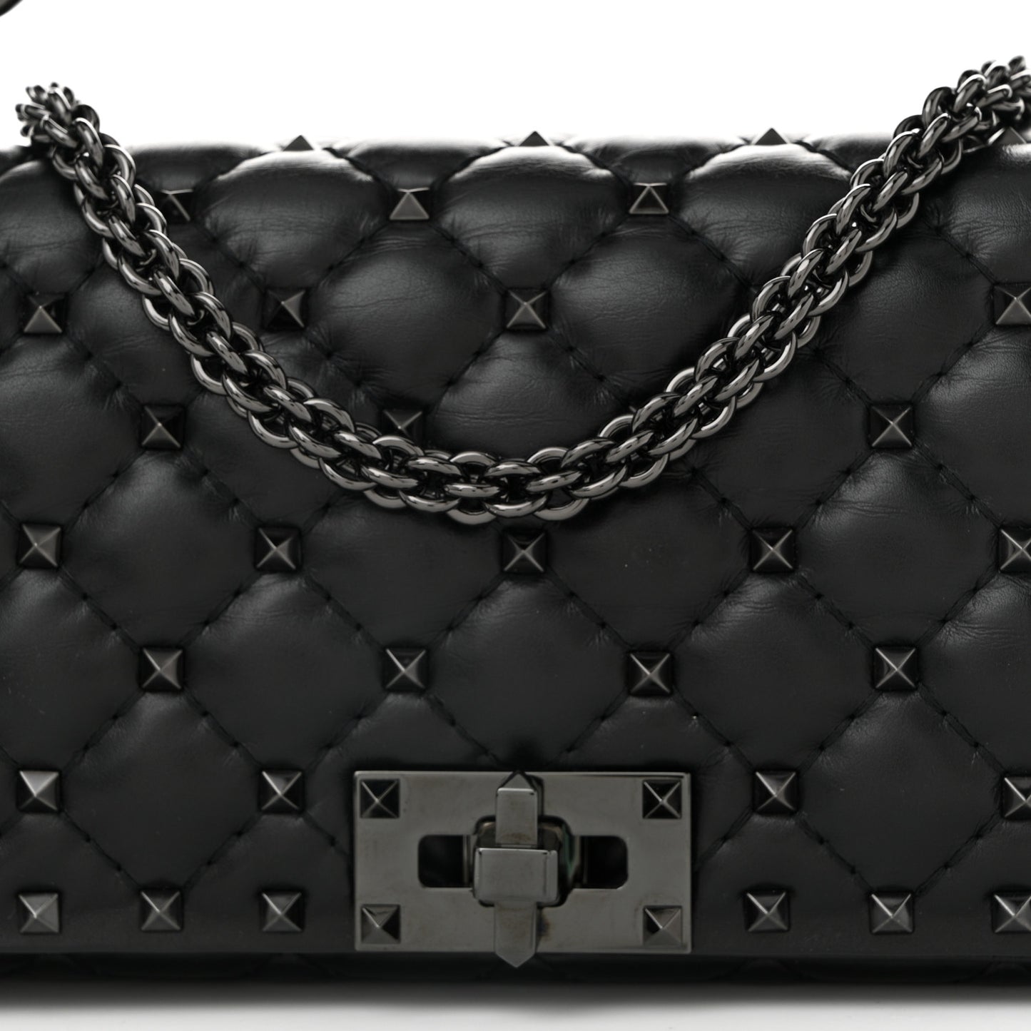 Calfskin Tonal Rockstud Spike Convertible Shoulder Bag Black