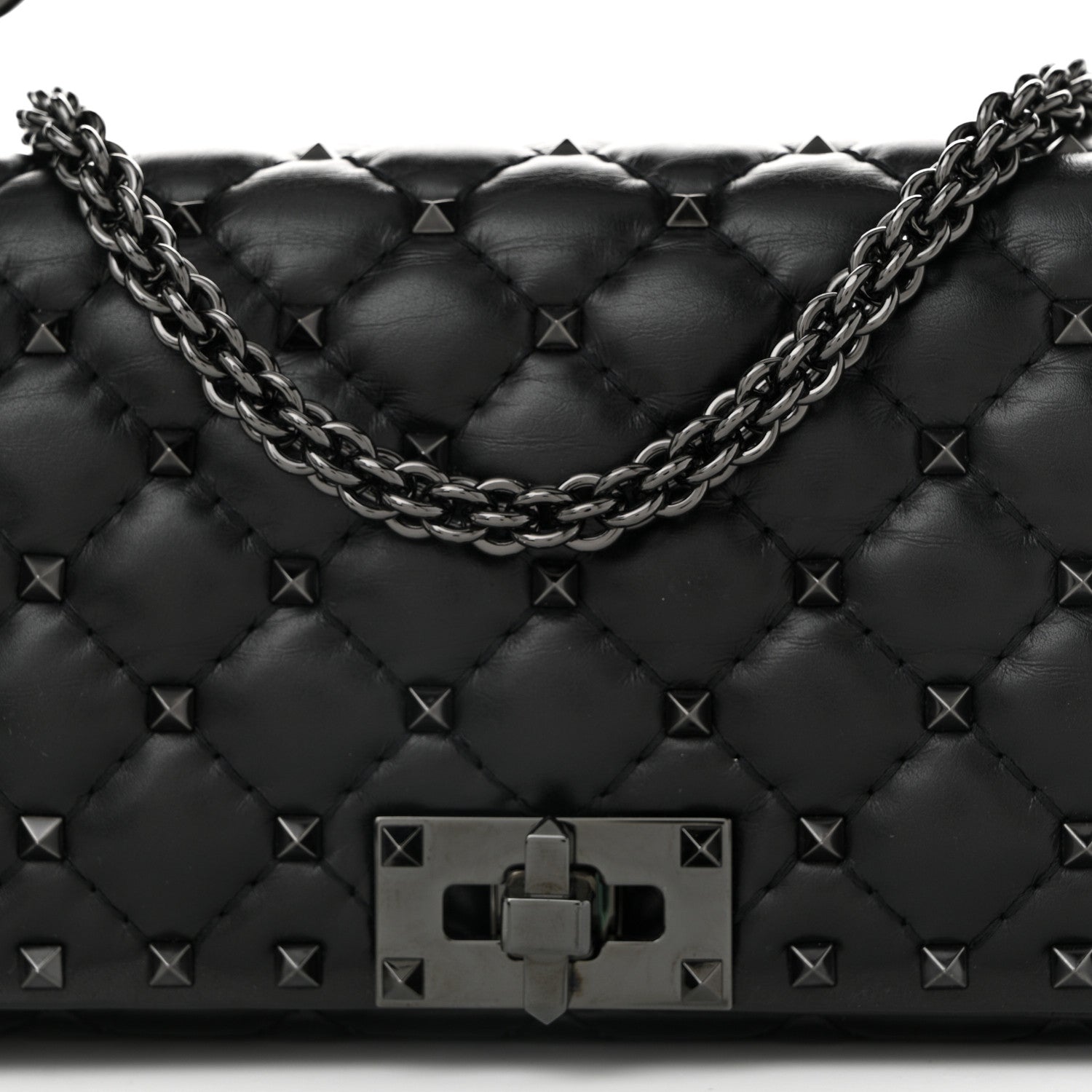 Valentino Garavani Calfskin Tonal Rockstud Spike Convertible Shoulder Bag Black 7 of 9