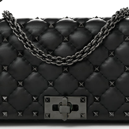 Valentino Garavani Calfskin Tonal Rockstud Spike Convertible Shoulder Bag Black 7 of 9