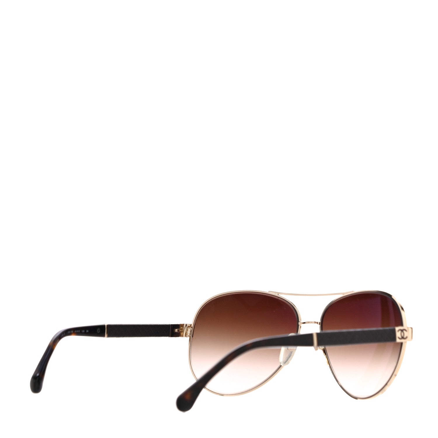 Chanel Lambskin Quilted CC Aviator Sunglasses 4195 Brown Gold 3 of 7
