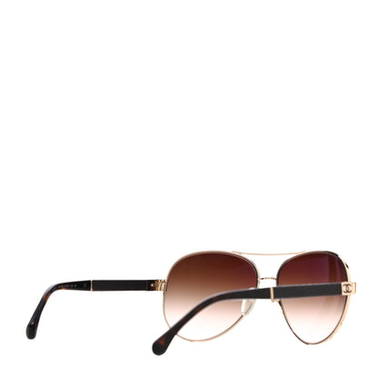Chanel Lambskin Quilted CC Aviator Sunglasses 4195 Brown Gold 3 of 7