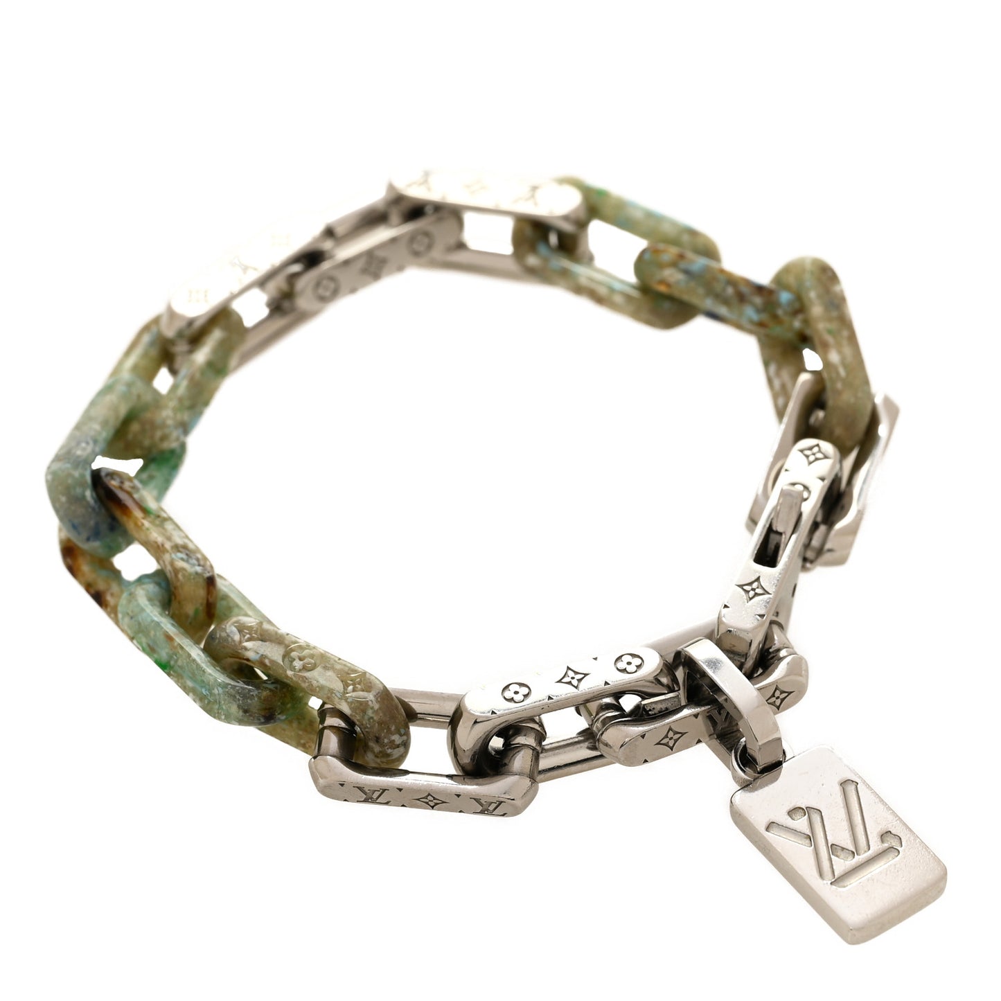Metal Resin Monogram Chain Bracelet  Silver