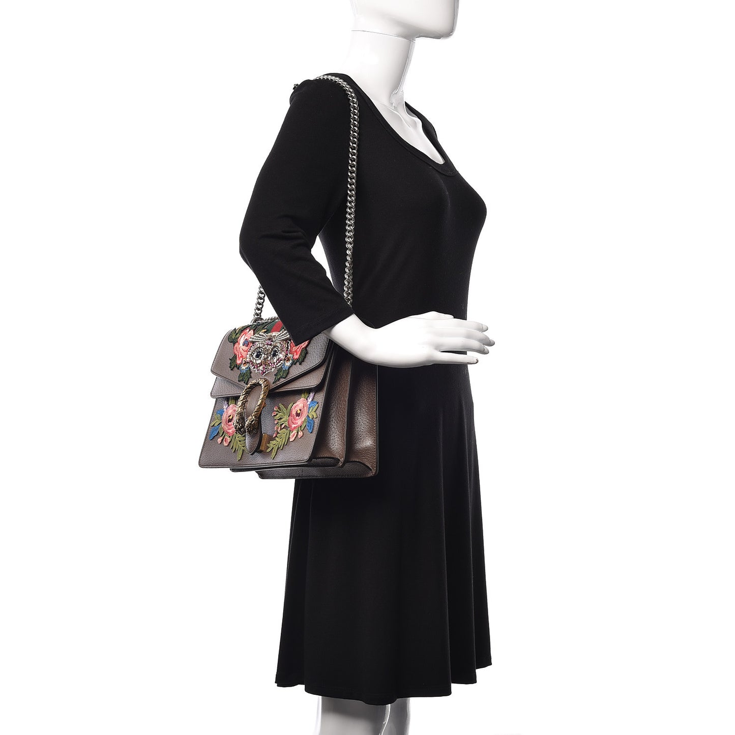 Calfskin Web Owl Embroidered Medium Dionysus Shoulder Bag New Acero Multicolor