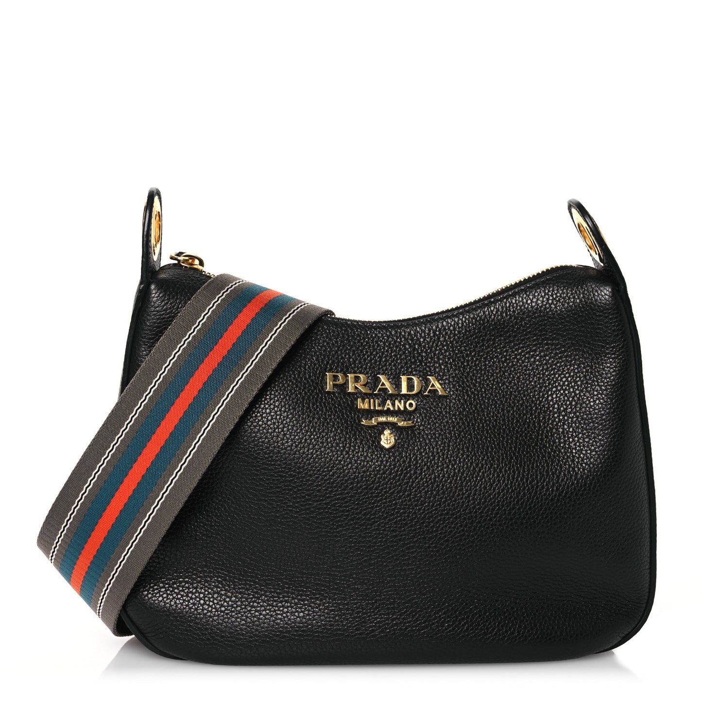 Vitello Phenix Small Zippered Messenger Hobo Black