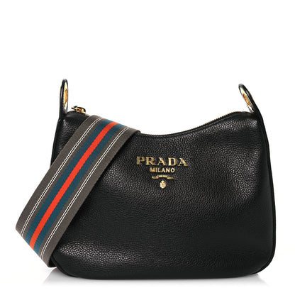 Prada Vitello Phenix Small Zippered Messenger Hobo Black 1 of 12