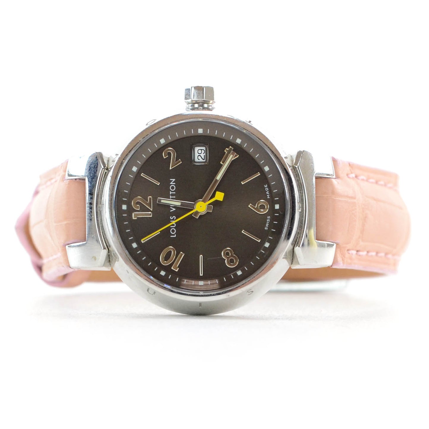 Stainless Steel Alligator 28mm Tambour Quartz Watch Brown
