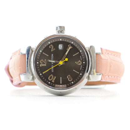 Louis Vuitton Stainless Steel Alligator 28mm Tambour Quartz Watch Brown 1 of 9