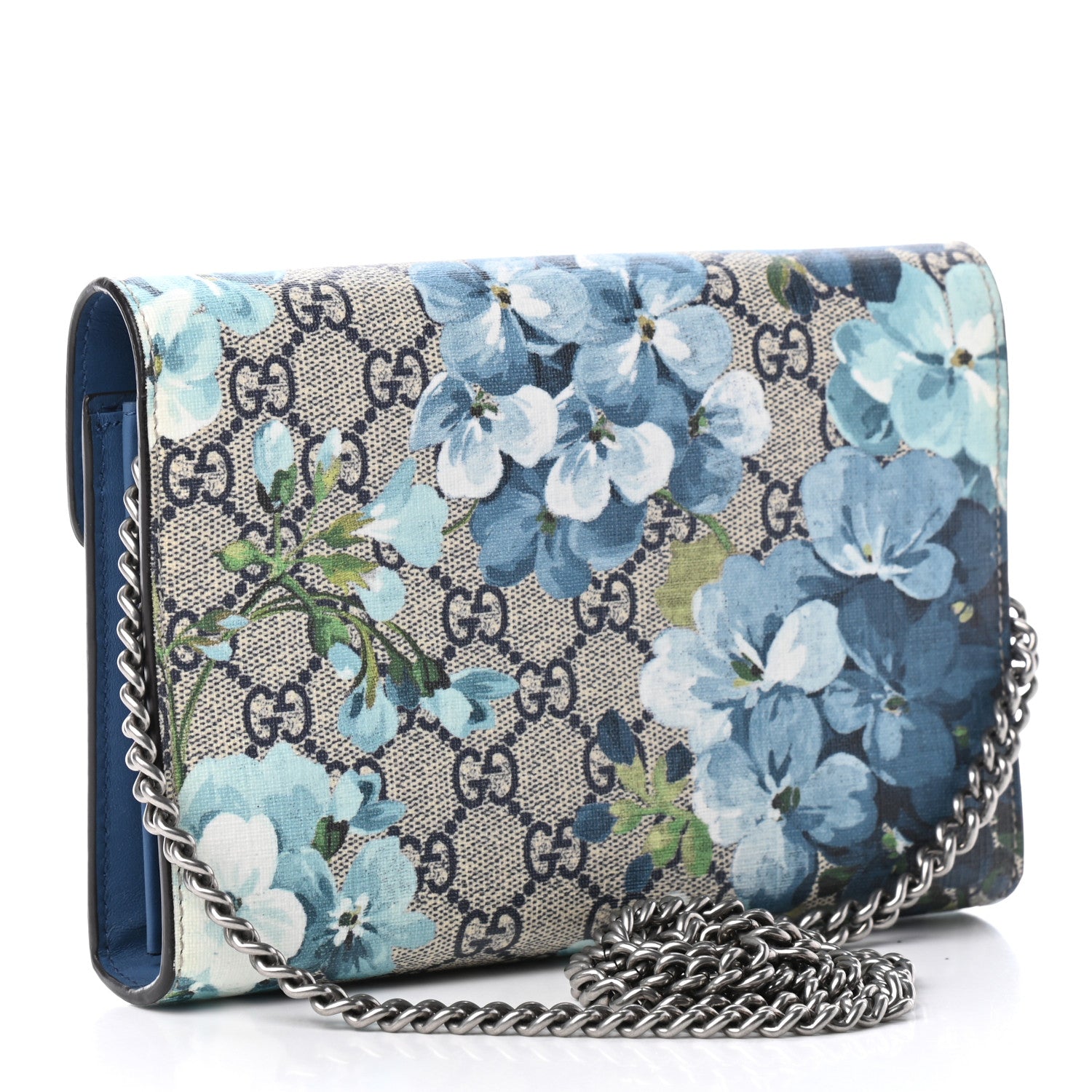 Gucci GG Supreme Monogram Blooms Mini Dionysus Chain Wallet Beige Blue Navy Vintage Blue 2 of 9