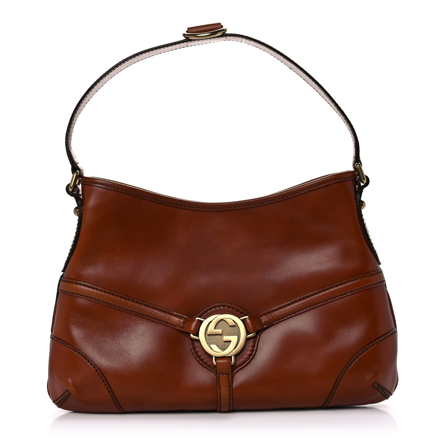 Calfskin GG Reins Shoulder Bag Brown