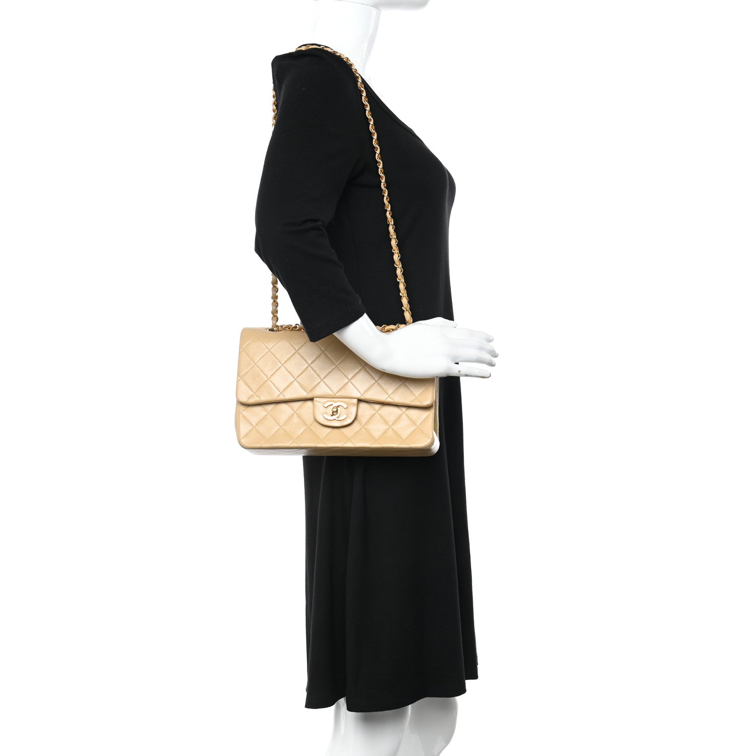 Chanel Lambskin Quilted Medium Double Flap Beige 2 of 18
