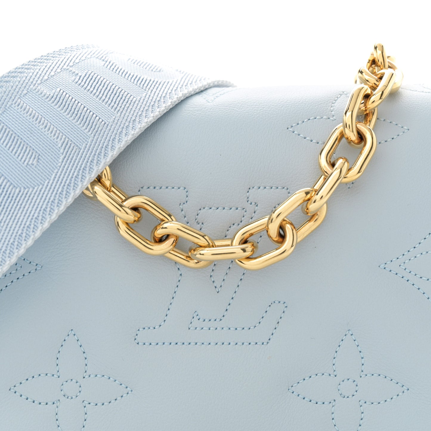Calfskin Bubblegram Wallet On Strap Ice Blue