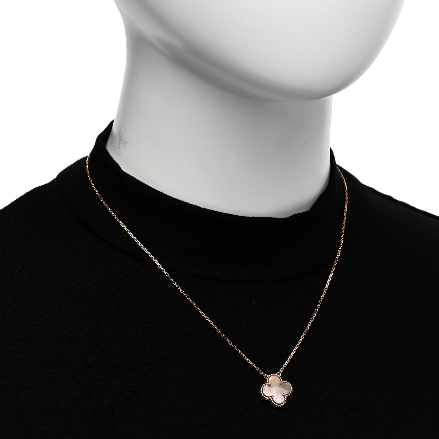 18K Rose Gold Gray Mother of Pearl Vintage Alhambra Pendant Necklace