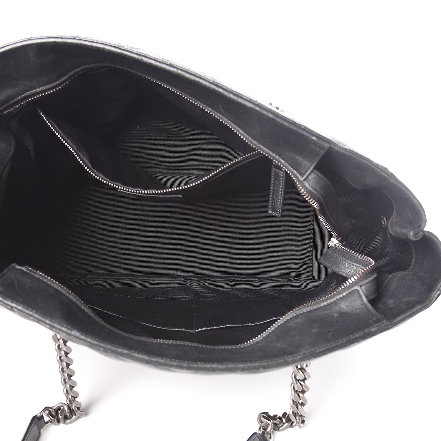 Saint Laurent Sheepskin Matelasse Chevron Large Monogram Shopping Bag Black 5 of 16