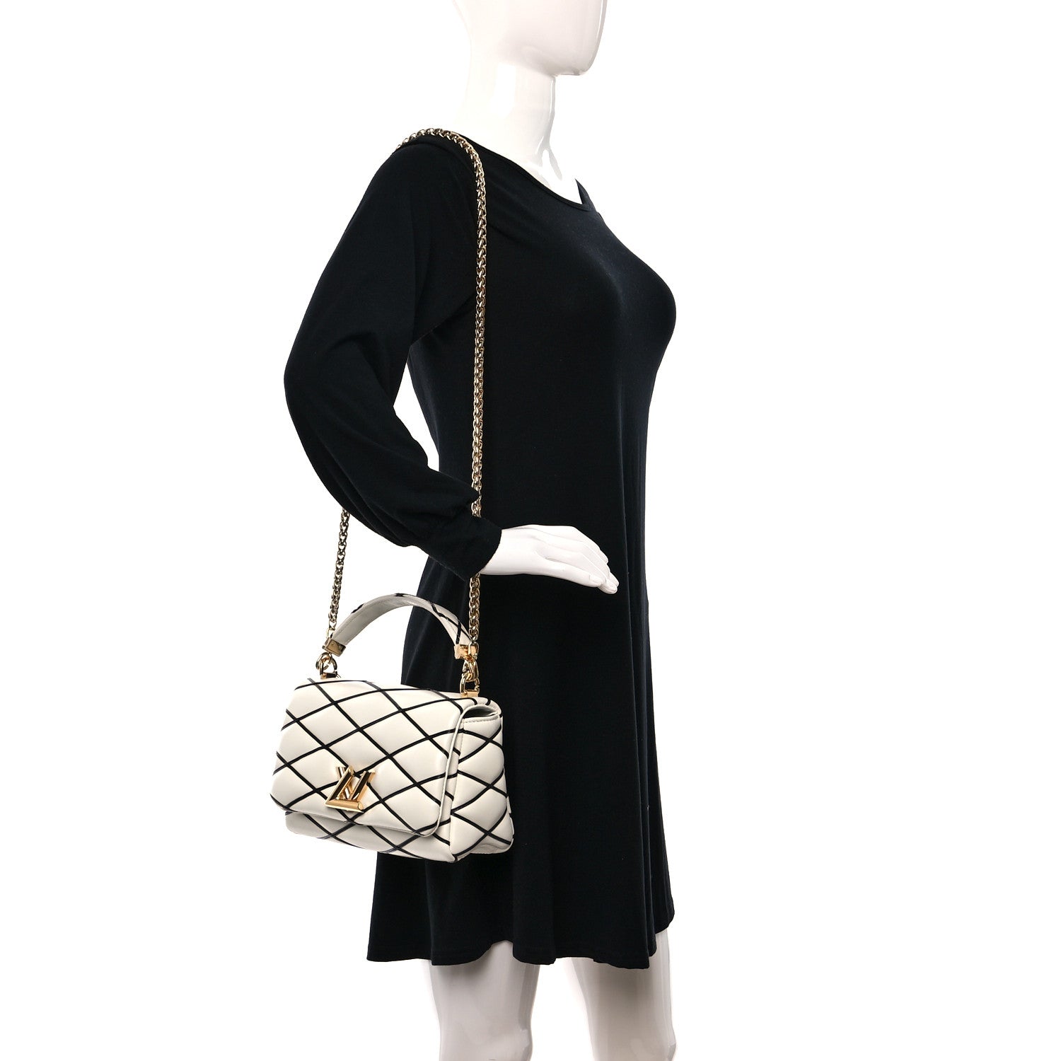 Louis Vuitton Lambskin Malletage Top Handle GO-14 MM White Black 2 of 11