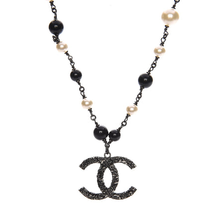 Chanel Ruthenium Pearl Beaded CC Short Necklace Black 1 of 6