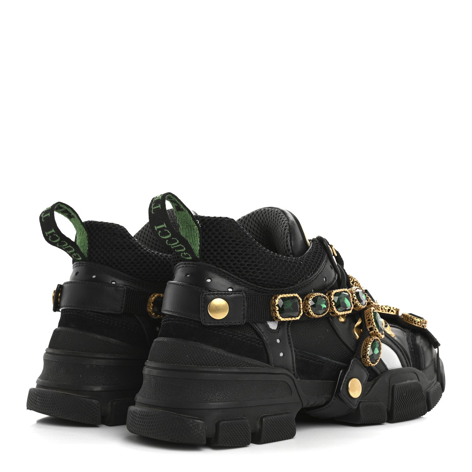 Gucci X SEGA Mesh Suede Calfskin Removable Crystals Womens Flashtrek Sneakers 37 Black Silver 5 of 9