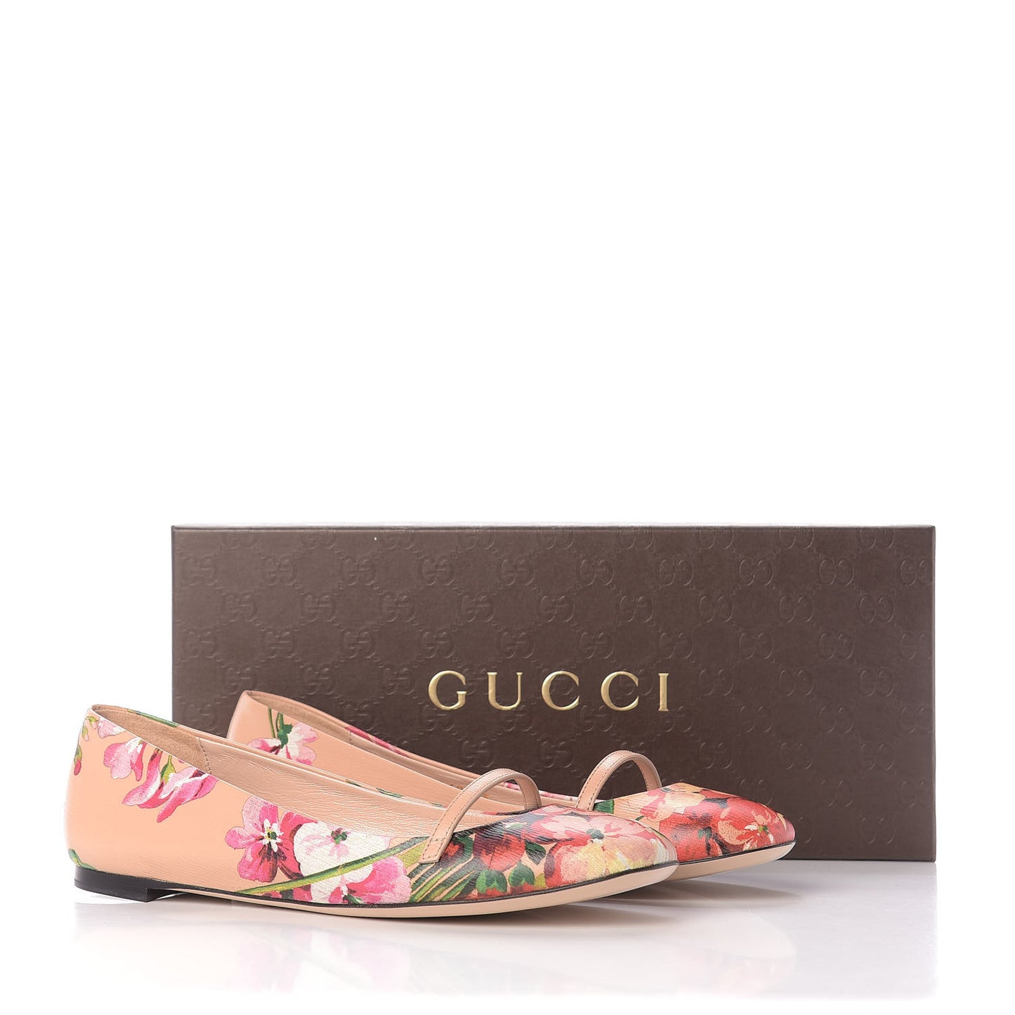 Calfskin Blooms Print Ballet Flats 35 Pink Apricot Multicolor