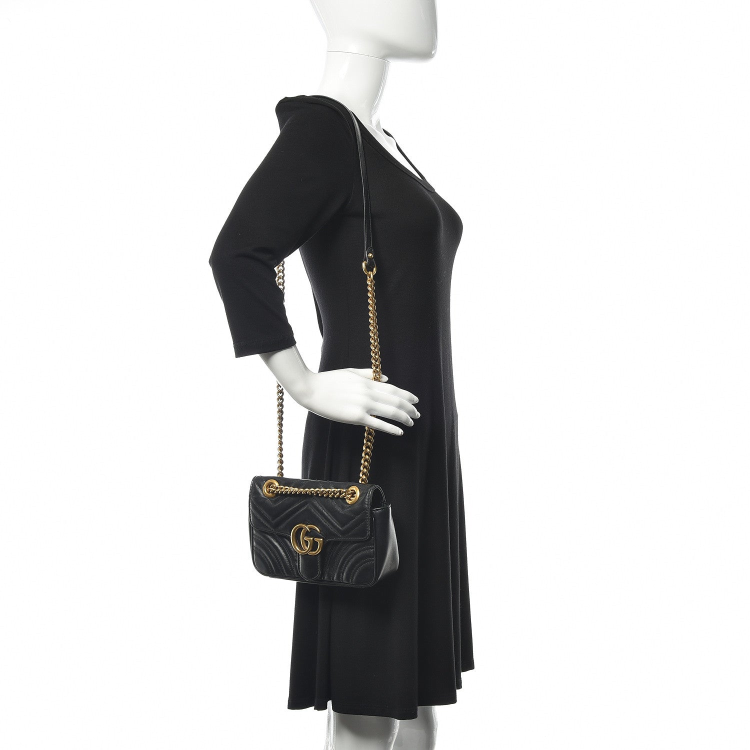 Gucci Calfskin Matelasse Mini GG Marmont Shoulder Bag Black 2 of 19