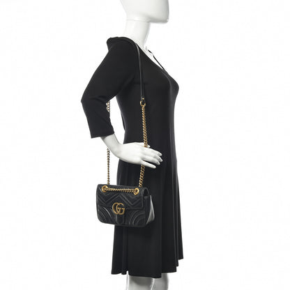 Gucci Calfskin Matelasse Mini GG Marmont Shoulder Bag Black 2 of 19