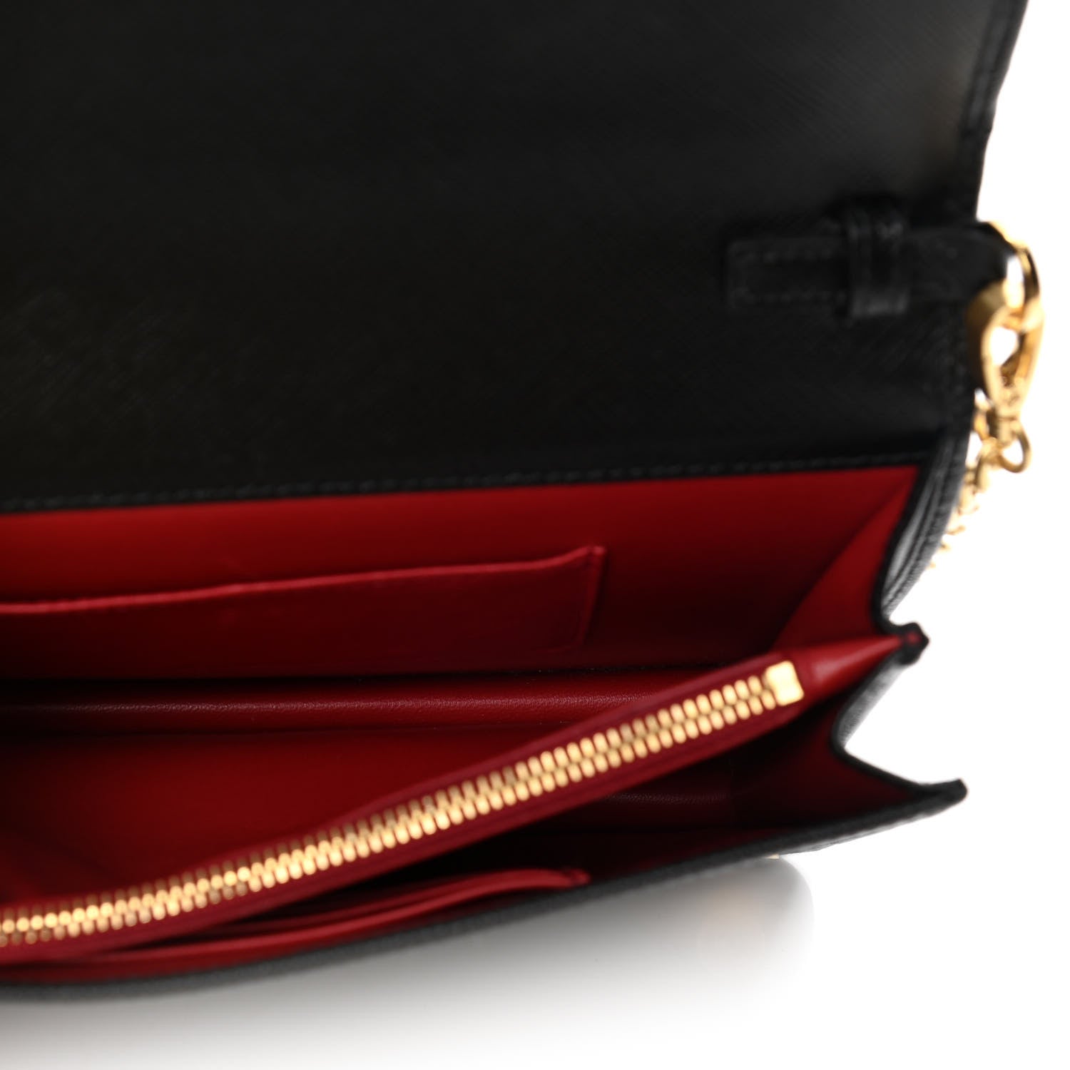 Prada Saffiano Lux Monochrome Chain Wallet Black 4 of 4