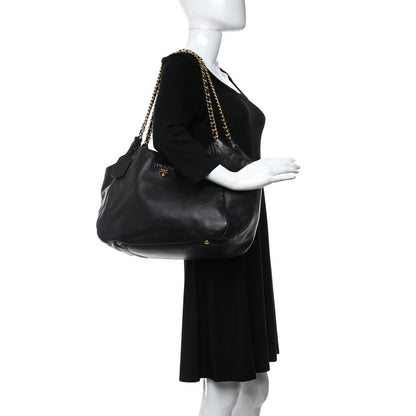 Prada Soft Calf Chain Tote Black 3 of 14