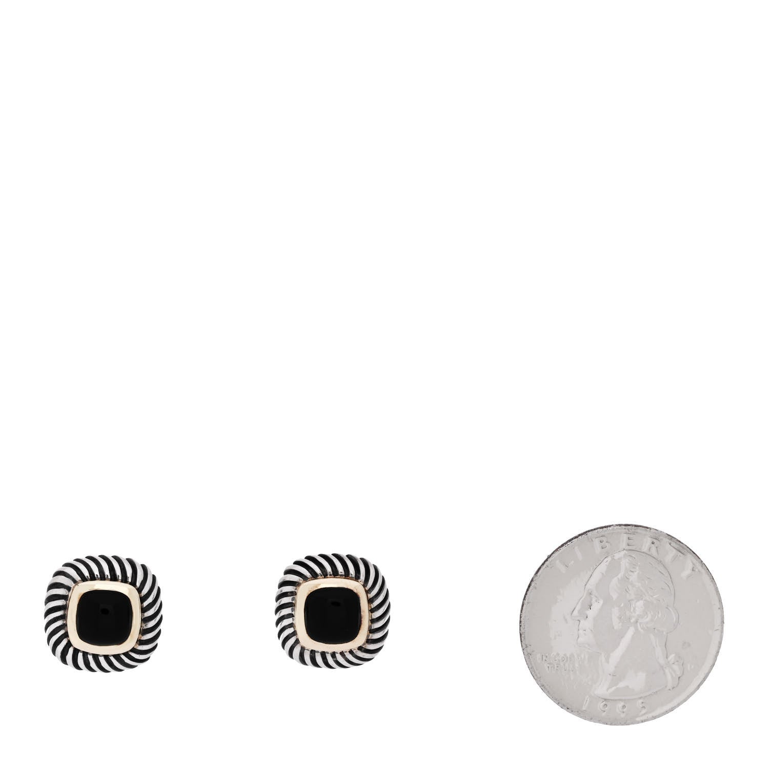 David Yurman Sterling Silver 14K Yellow Gold Black Onyx 7mm Albion Earrings 2 of 4