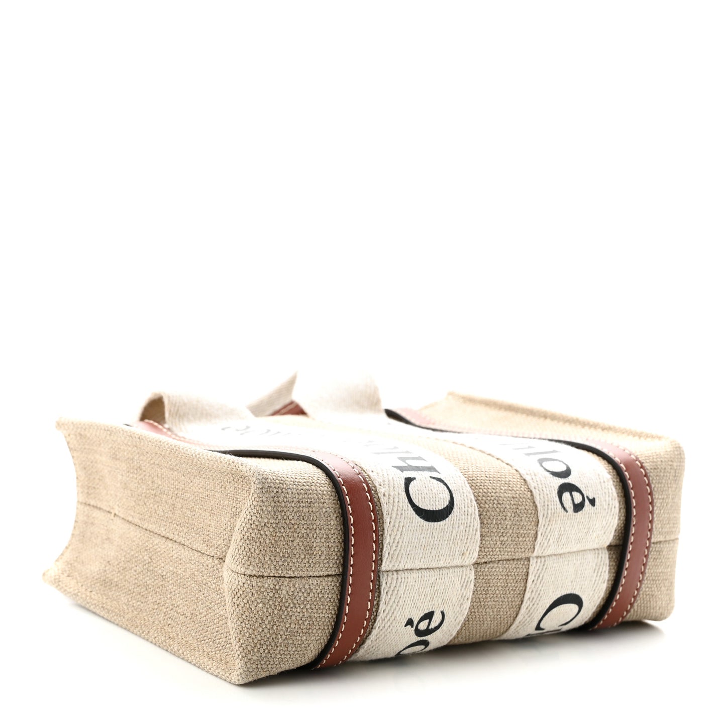 Cotton Calfskin Mini Woody Ribbon Tote White Brown White Brown