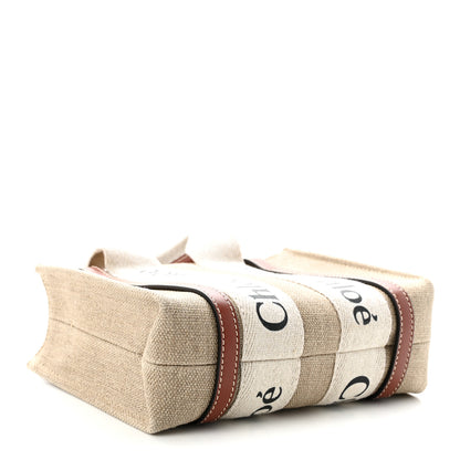Chloe Cotton Calfskin Mini Woody Ribbon Tote White Brown White Brown 4 of 10